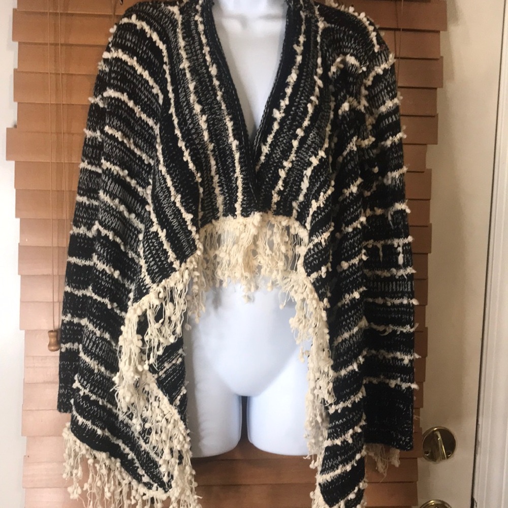 Le Fee Verte black white waterfall fringe sweater